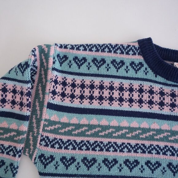 Vintage Perspective Sweater Fair Isle Knit Pink Blue Navy Striped 90s Preppy S - Picture 8 of 13